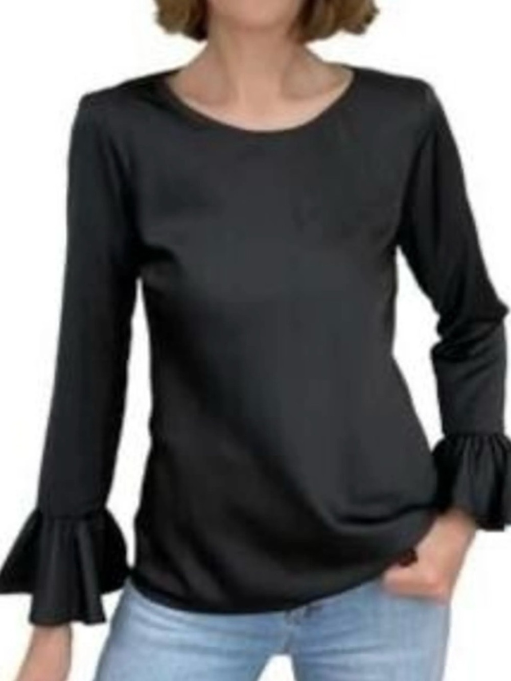 J. Crew Black Ruffle Cuff Long-Sleeve Top
Size M